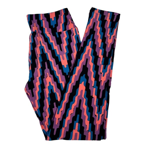 LuLaRoe 80's 90's Y2K Club Chevron Pink Black Purple Blue Leggings One Size OS - Picture 1 of 6